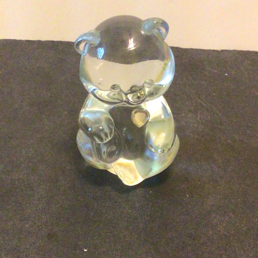 Vintage 4in Fenton Clear Glass Heart Bear
